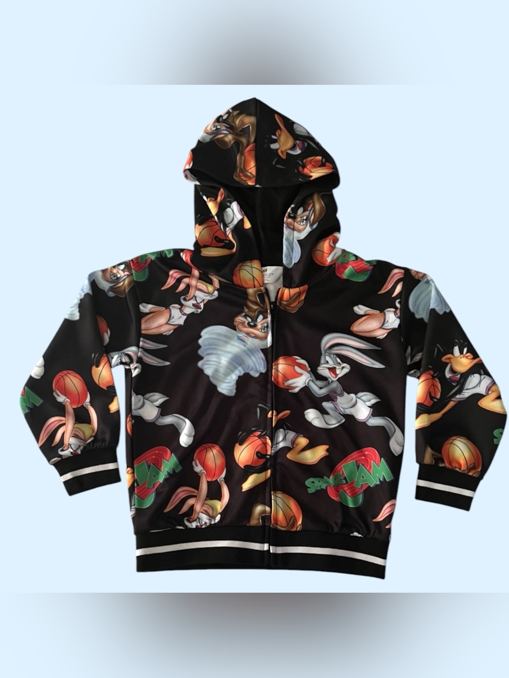 H&M Unisex Kids 5T Space Jam Looney Tunes Graphic Black Zip Hoodie